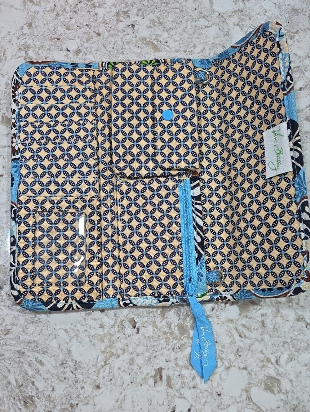 Vera Bradley Turquoise Floral Quilted Phone Wallet with Lanyard - Picture 3 of 6